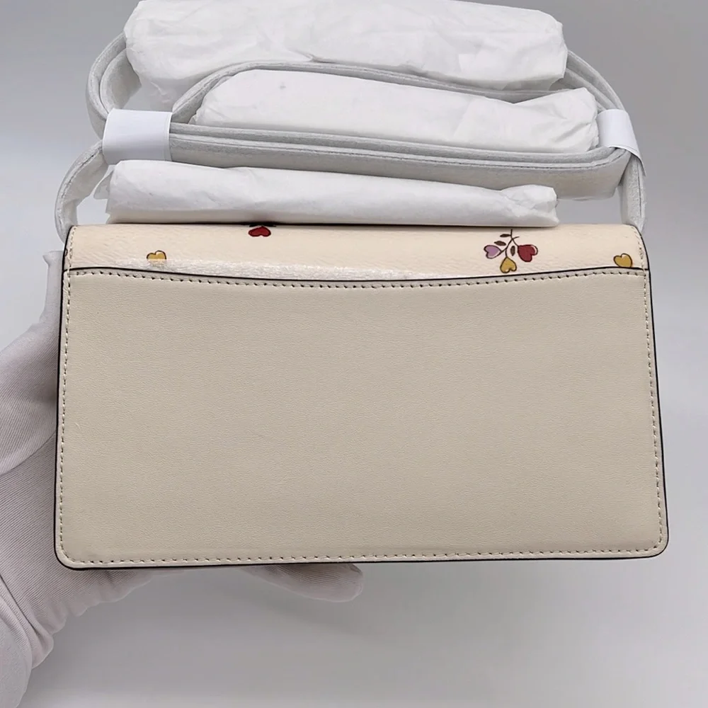 Coach Anna Foldover Clutch Crossbody Bag With Heart Print